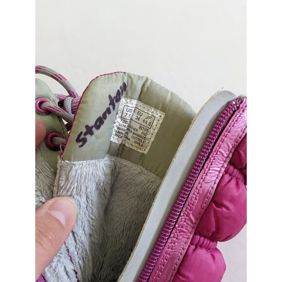 Timberland Girls Sz 7.5 Pink Lace Up Snow Boots Side Zip Leather Winter - Picture 9 of 9